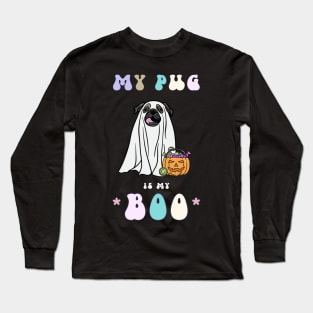 Pug is My Boo Pastel Ghost Dog Halloween Design Long Sleeve T-Shirt